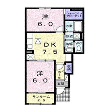 サンライズヒル(2DK/1階)の間取り写真
