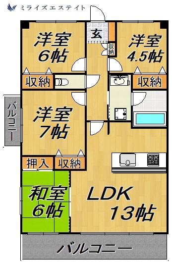 クレストヒルズ東山(4LDK/3階)の間取り写真