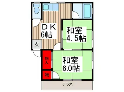 ヴィクトリア大東2(2DK/2階)の間取り写真