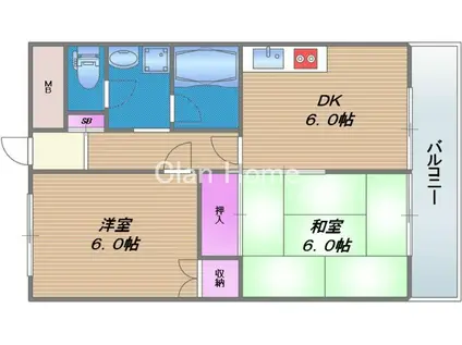 布亀マンション(2DK/6階)の間取り写真