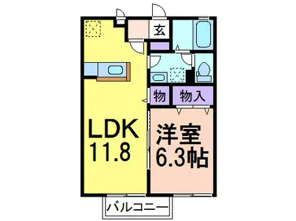 プレミール・フォンテーヌIII(1LDK/1階)の間取り写真