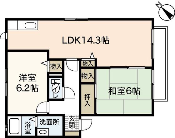 クレールA棟(2LDK/1階)の間取り写真