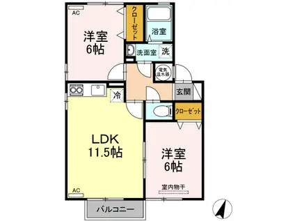 オーシャンソレイユ D(2LDK/2階)の間取り写真