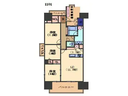 ダイアパレス上社駅前(3LDK/11階)の間取り写真