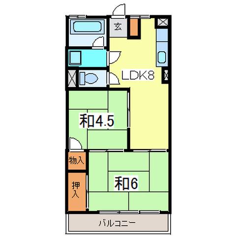 高木ハイツ(2LDK/1階)の間取り写真