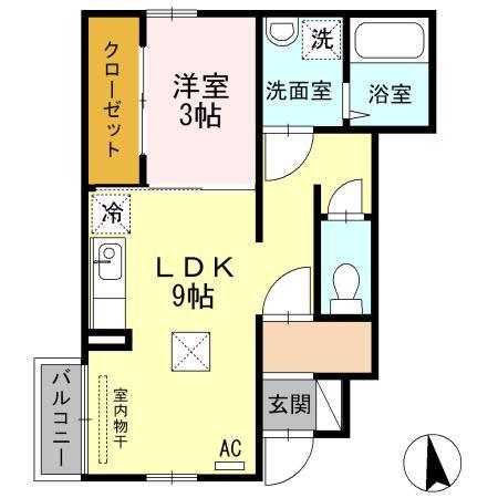 ウィステリアフィールド(1LDK/1階)の間取り写真