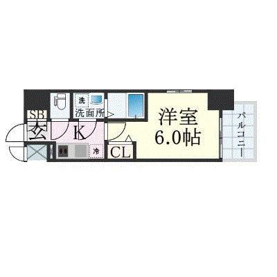 エスリード大阪ザ・ルクス(1K/13階)の間取り写真