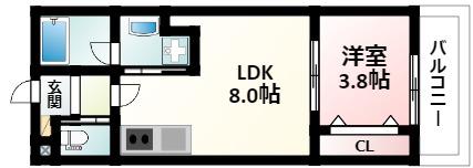 クレセント江坂(1LDK/1階)の間取り写真