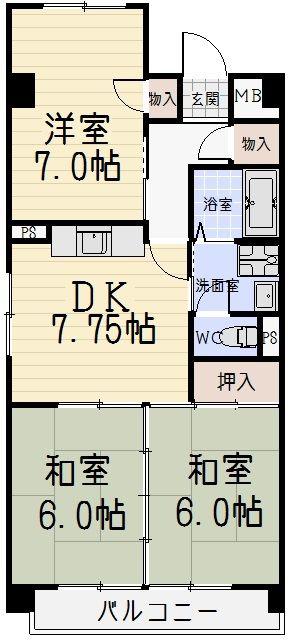 2清邦ビル(3DK/1階)の間取り写真