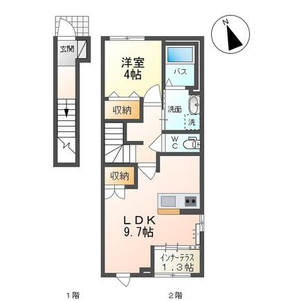 アンサンブル(1LDK/2階)の間取り写真