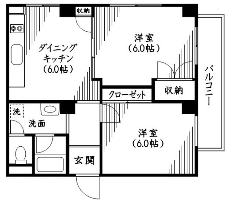 ファミール築地(2DK/5階)の間取り写真
