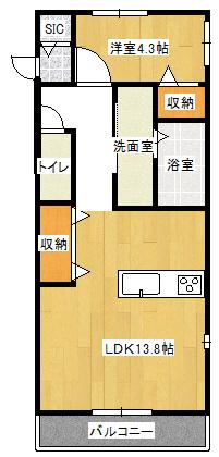 ルミナーレB棟(1LDK/3階)の間取り写真