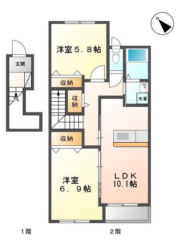 レヴァータIII(2LDK/2階)の間取り写真