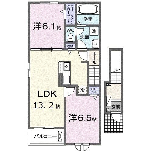 ラビアンローゼ・シャルムI(2LDK/2階)の間取り写真