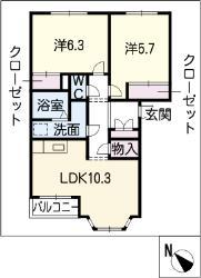 CHUCK BERRY HILLS(2LDK/2階)の間取り写真