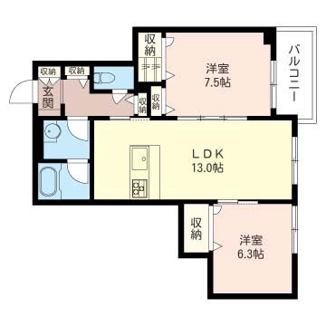レフィアント(2LDK/2階)の間取り写真