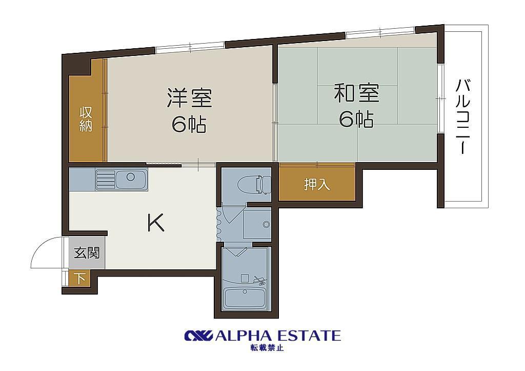 ハイツ仮屋(2K/5階)の間取り写真