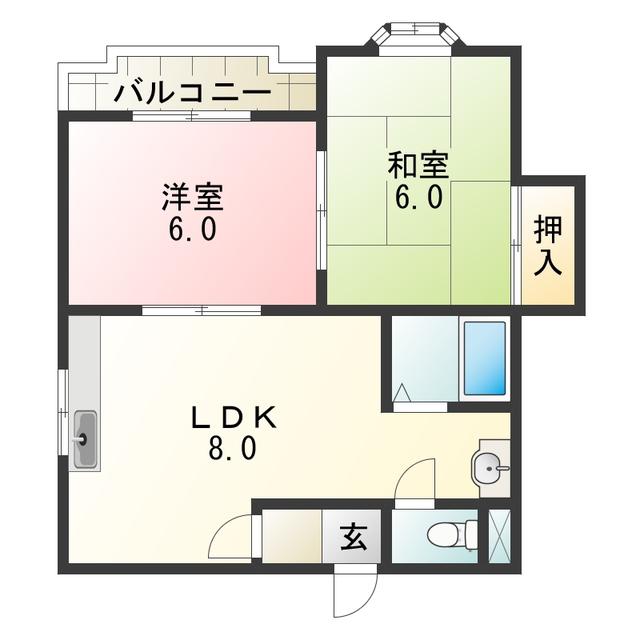 クロス9パーク神田(2LDK/5階)の間取り写真
