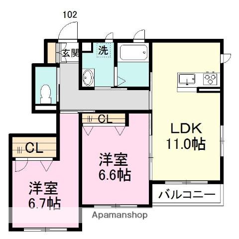 マーブルテラス(2LDK/1階)の間取り写真