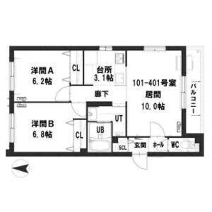 グランメールVILLA9.16(2LDK/3階)の間取り写真