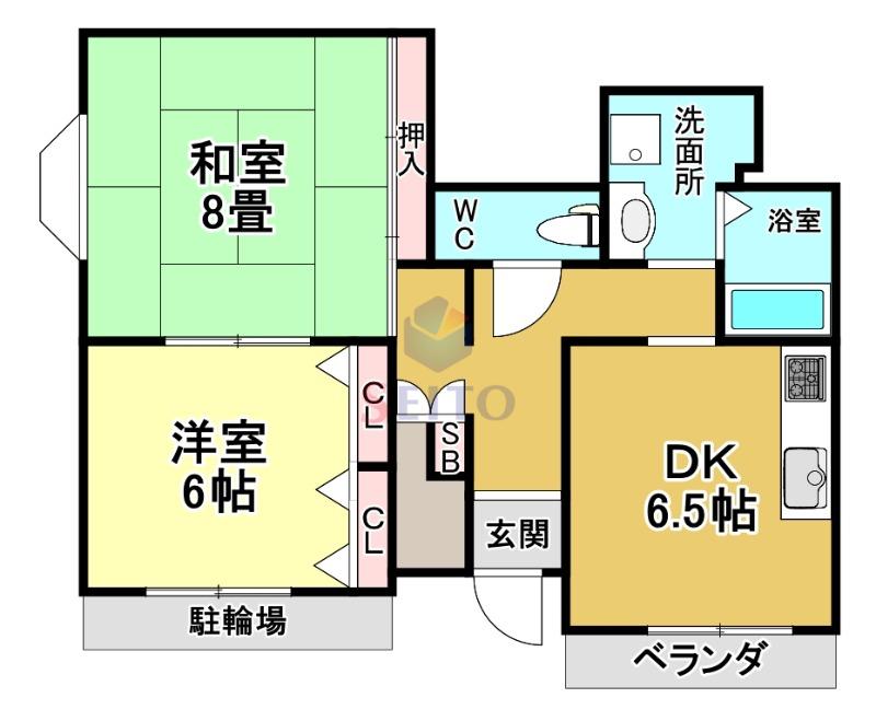 ハイツ西田(2DK/1階)の間取り写真