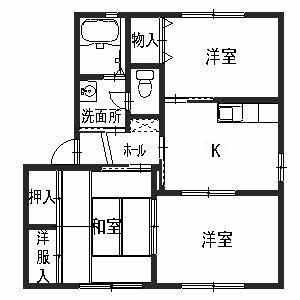 バリュージュ今在家 D棟(3K/2階)の間取り写真