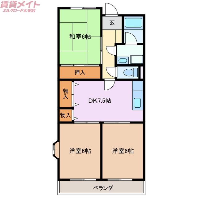 オーガイトKITAOKA A(3DK/2階)の間取り写真