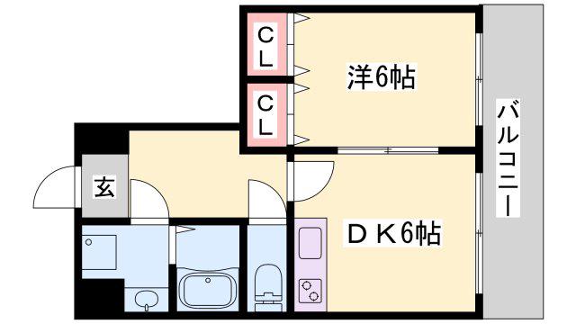 CREA雄徳山(1DK/1階)の間取り写真