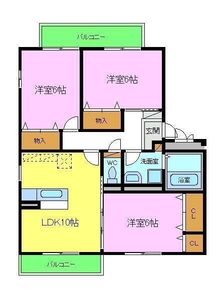 クレールE(3LDK/3階)の間取り写真