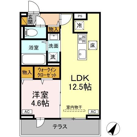 汐見丘PJ(1LDK/1階)の間取り写真