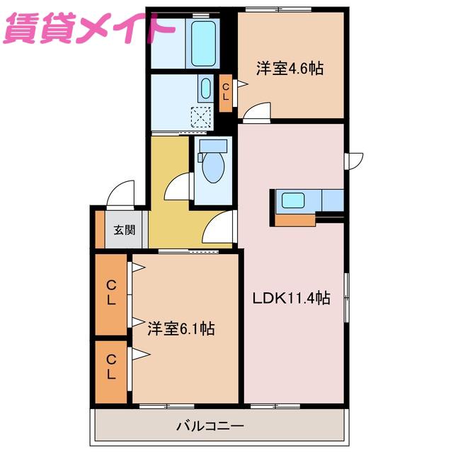 CEST LA VIE 日南 B棟(2LDK/2階)の間取り写真