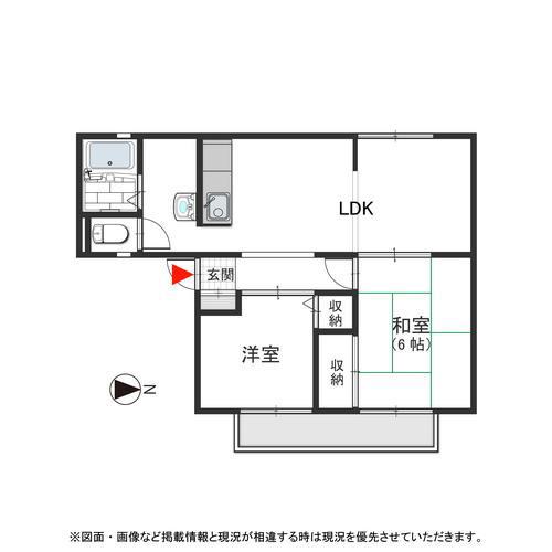 サンビレッジOKUNO D(2LDK/2階)の間取り写真