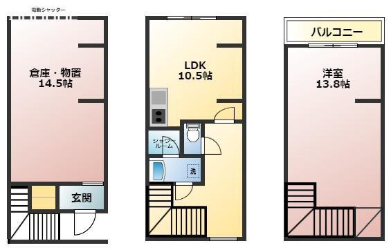 ラフマート南塚口(1LDK/1階)の間取り写真