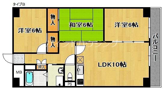 グレイスコート たちばな(3LDK/6階)の間取り写真