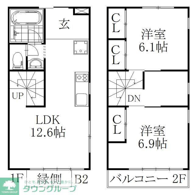 THE ORCHARD YAHATA B棟(2SLDK/1階)の間取り写真