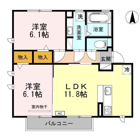 カトレア(2LDK/2階)の間取り写真
