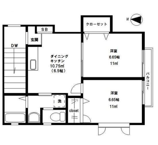 鳥が丘ハイツ(2DK/2階)の間取り写真