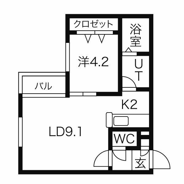 DOLCE DIVA発寒南(1LDK/1階)の間取り写真