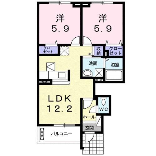 アッソラートI(2LDK/1階)の間取り写真