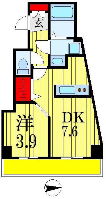 ウエスト COURT SOGA(1DK/3階)の間取り写真