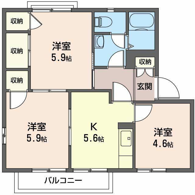ディアス城南B棟(3K/2階)の間取り写真