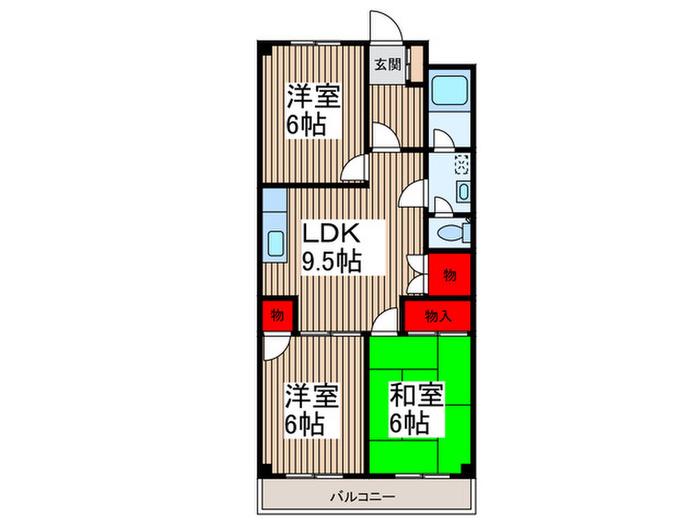 パールマンションⅡ(3LDK/1階)の間取り写真