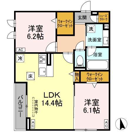 地下鉄東山線 藤が丘駅(愛知) 徒歩13分 3階建 新築(2LDK/1階)の間取り写真