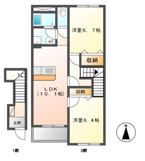 ボヌール(2LDK/2階)の間取り写真
