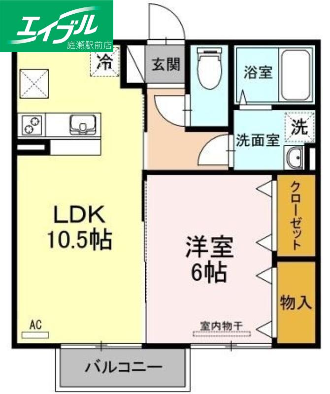 ブライト倉敷B棟(1LDK/1階)の間取り写真