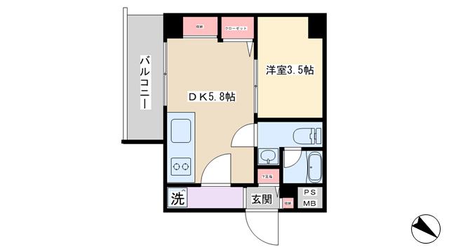 タク・シティハイツ西小山(1DK/3階)の間取り写真