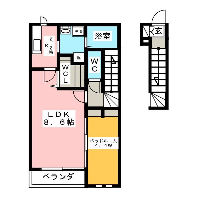 あきつガーデン(1LDK/2階)の間取り写真