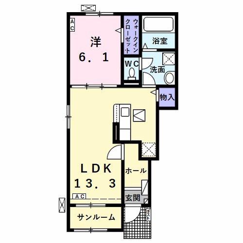 グランターサIII(1LDK/1階)の間取り写真