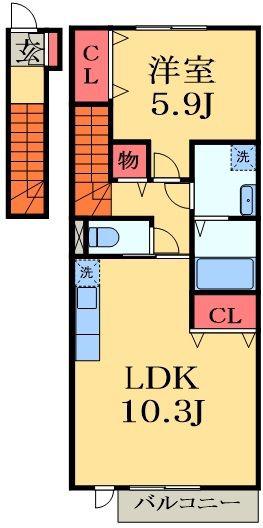 LUCE(1LDK/2階)の間取り写真
