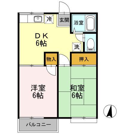 グランデュール福山B(2DK/2階)の間取り写真